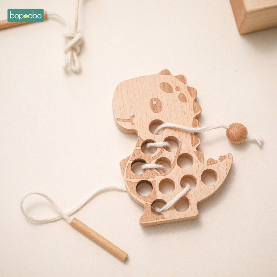 Baby puzzle multifunctional early education wooden hands-on brain toy rope color cognitive stacking seesaw toy