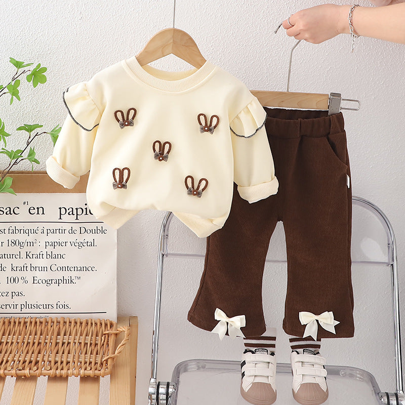 Girls' Autumn Clothing 2026 New Stylish Fashionable Set Children's Spring and Autumn Cartoon Sweatshirt Baby Early Spring Two-Piece Set