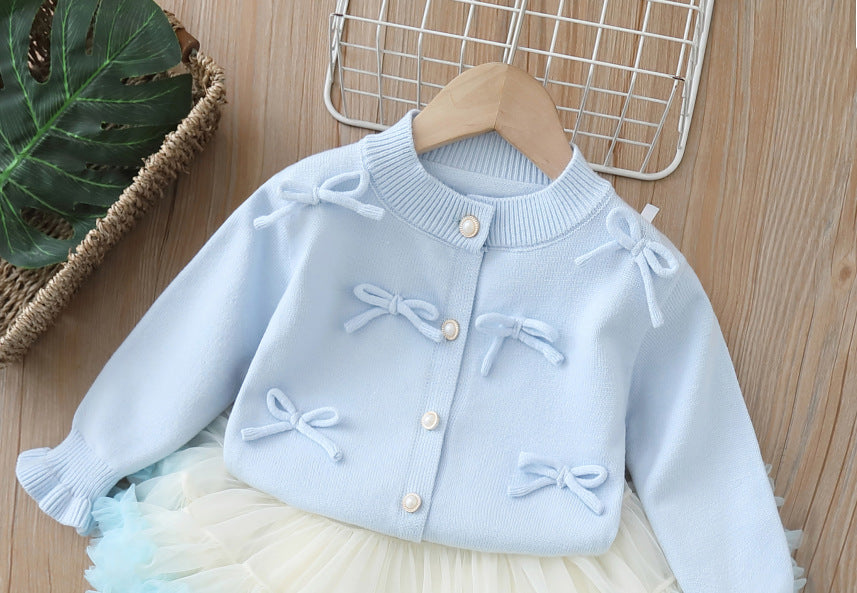 Girls Spring Two-Piece Set - Aisha Princess Group Tutu Skirt Autumn and Winter New Baby Girl Korean Style Knitted Cardigan