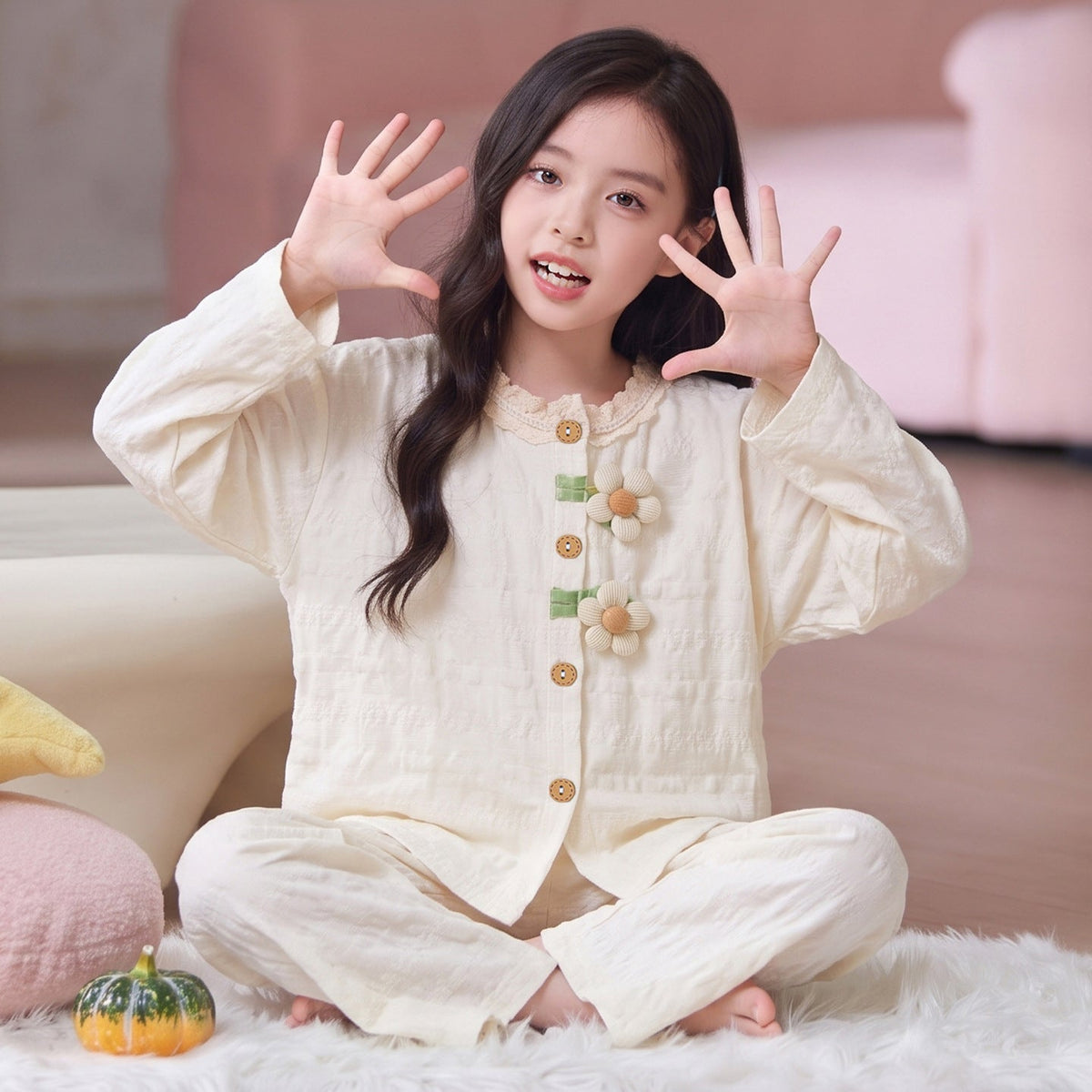 Kids Pajamas for Spring and Autumn Girls’ Cloud Cotton Long-Sleeve Thin Set, Big Kid 2026 New Trendy Homewear