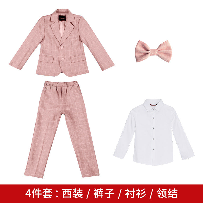 Children's dress spring new British Plaid small suit boy gentleman piano host performance costume suit generation