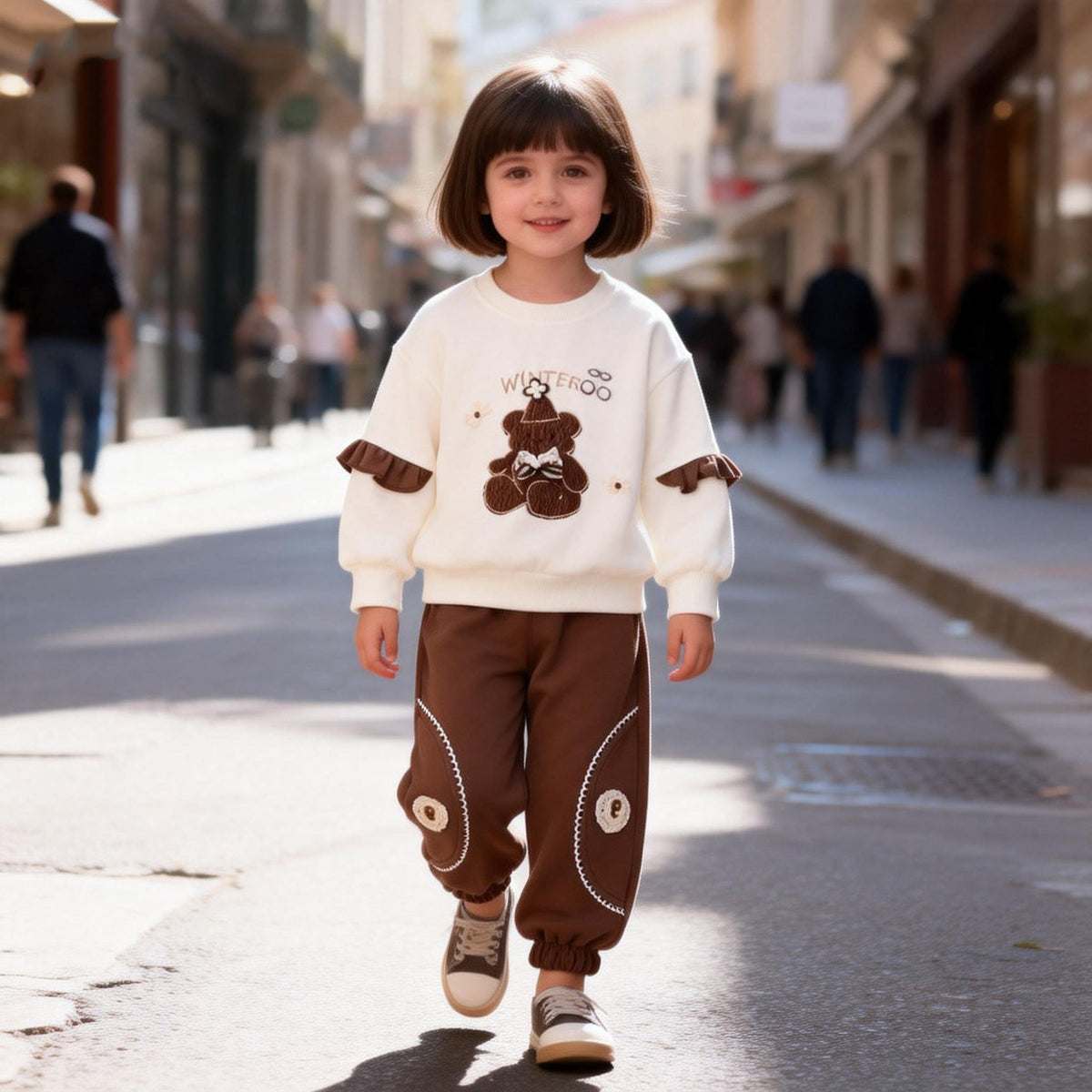 Girls' Autumn Baby Bear Sweatshirt Set 2026 New Stylish Cartoon Children's Casual Two-Piece Set Spring and Autumn Trendy