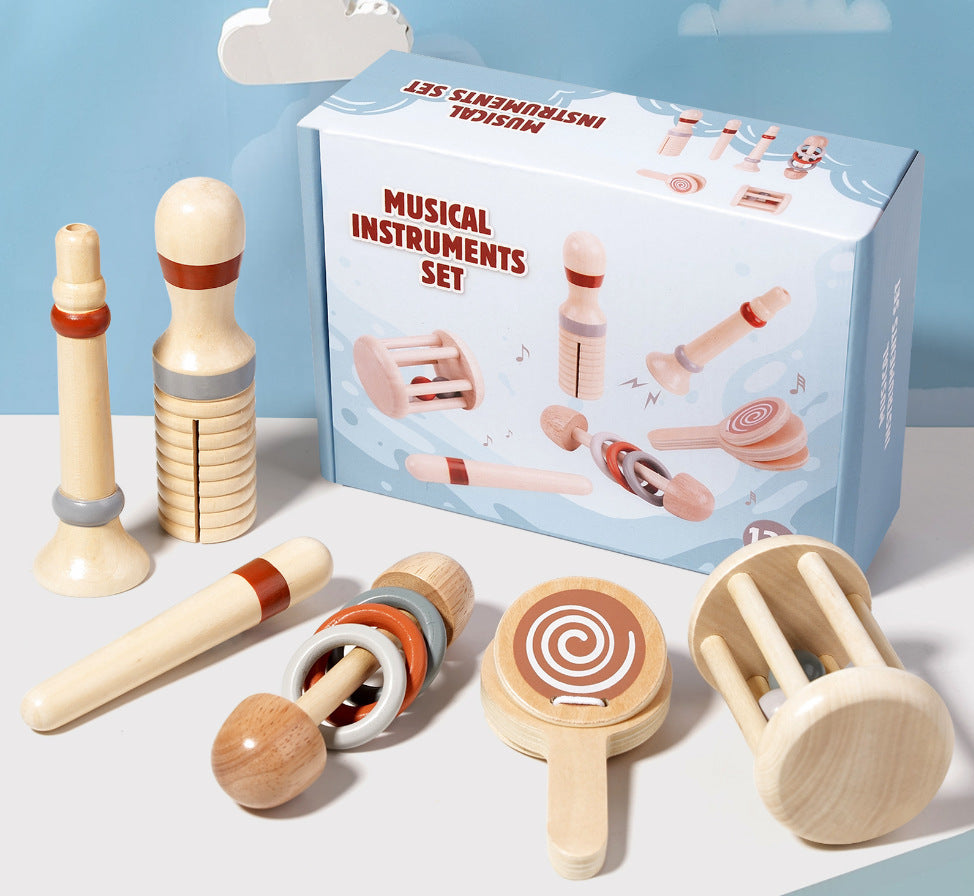 Cross-Border Wooden Children's Toys for Early Education, 0 to 6 Months Baby Hand Rattles, Bed Bells, Baby Musical Instruments, Newborn Gifts