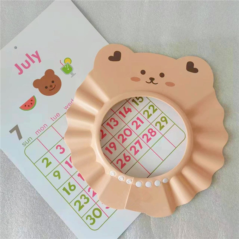 Ins Korean Baby Shower Cap, Bath Cap, Hair Washing Tool, Children's Bear-Shaped Waterproof Ear Protection Cap, Adjustable