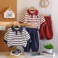New 2026 boys' spring and autumn outfit, stylish striped Polo shirt two-piece set, handsome long-sleeved spring and autumn fashion