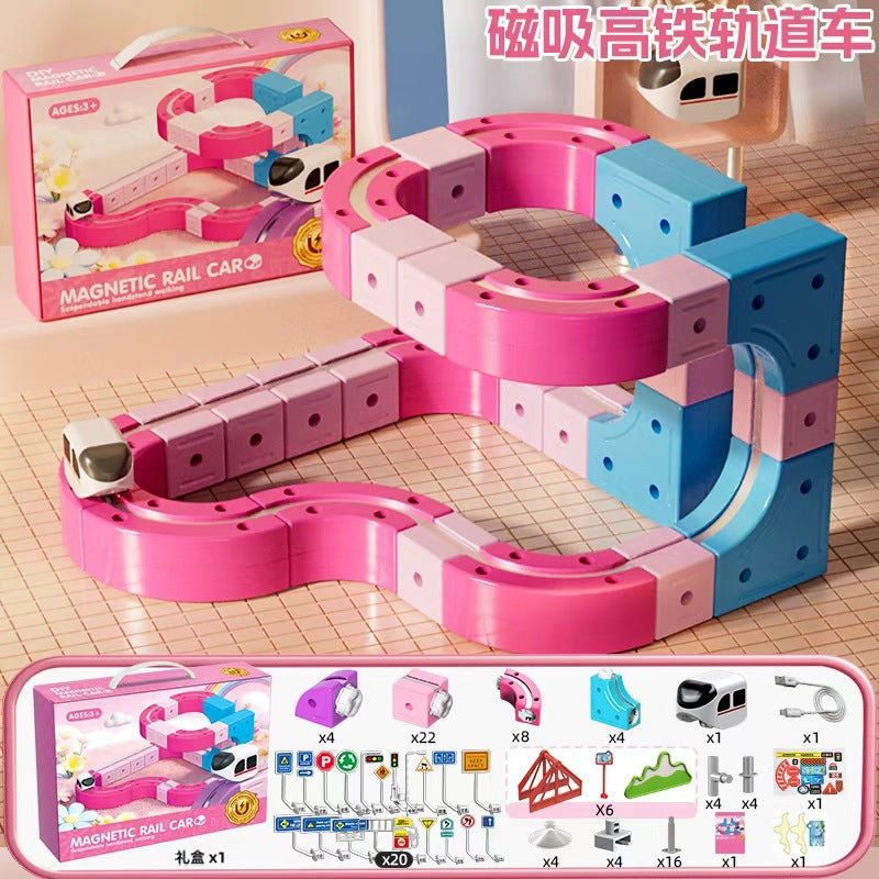 Girls' Versatile Magnetic Educational Building Blocks DIY Assembly Electric Suspended Track High-Speed Rail Train Children's Toy Gift 3