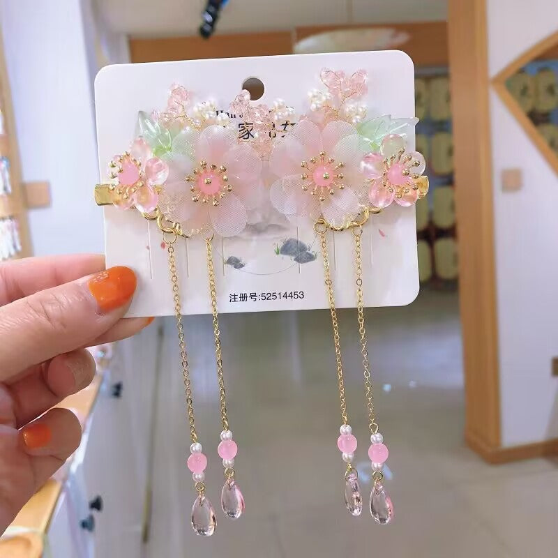Children's Ancient Style Hair Accessories, Hairpins, Han Dynasty Costume Accessories, Tassels, Flowers, Super Fairy Clips, Girls' Glass Headdresses, Butterflies