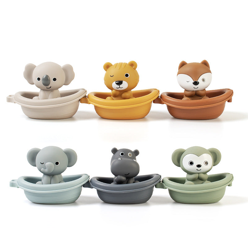 Children's Bathroom Stackable Floating Boat Toy Infant Bathing and Baby Bathing and Bathing Water Stackable Boat Animal Finger Cover Toy
