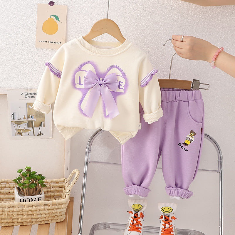 Free shipping Yikids girls' spring new baby girls' cartoon cute rabbit sweater long-sleeved trousers two-piece suit
