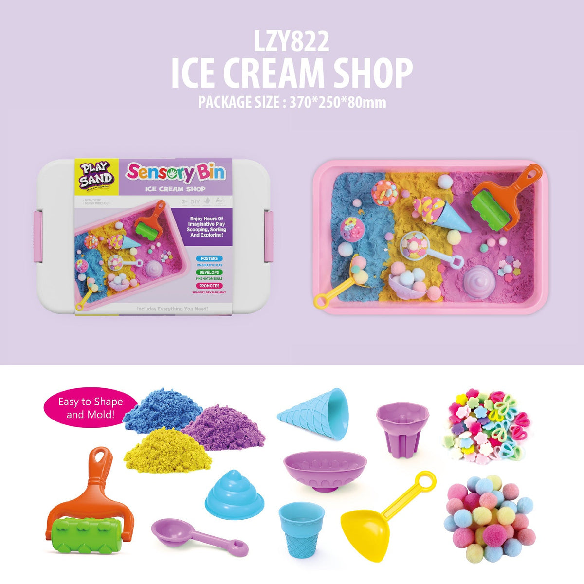 Playsand Kidsren's Toy Sand Sensory Box Set Marine Animal Ice Cream Cake Dinosaur Engineering Scene
