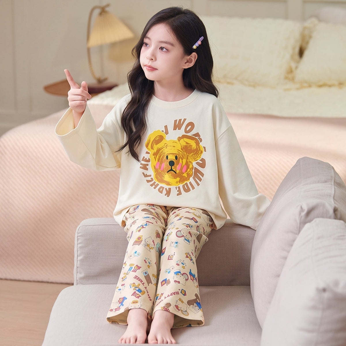 Children's Pajamas 2026 New Model Pure Cotton Long Sleeve Long Pants Spring and Autumn Girls' Cartoon Homewear Set for Older Kids
