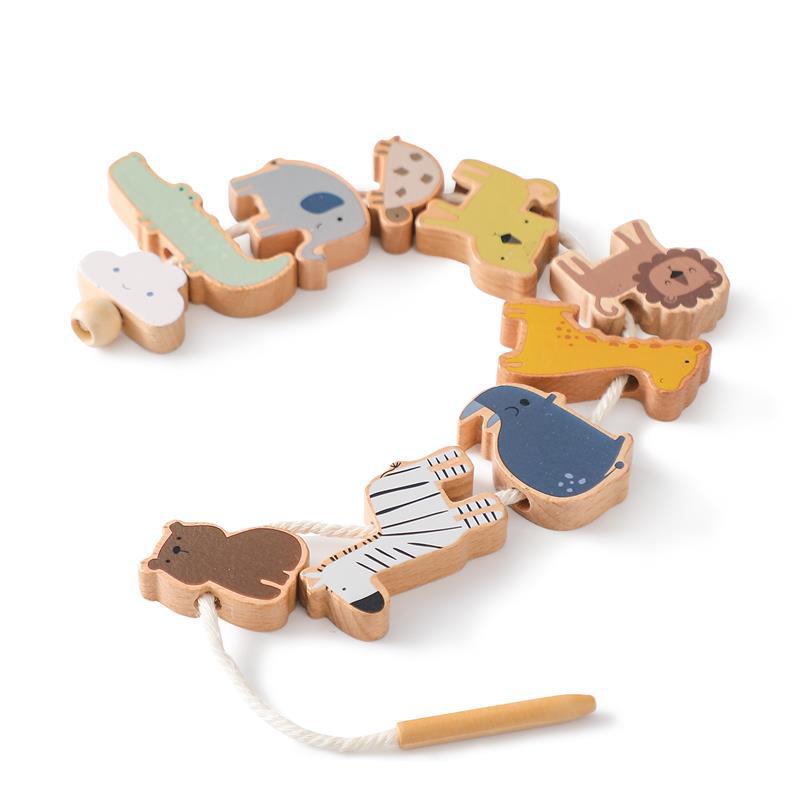 Baby puzzle multifunctional early education wooden hands-on brain toy rope color cognitive stacking seesaw toy