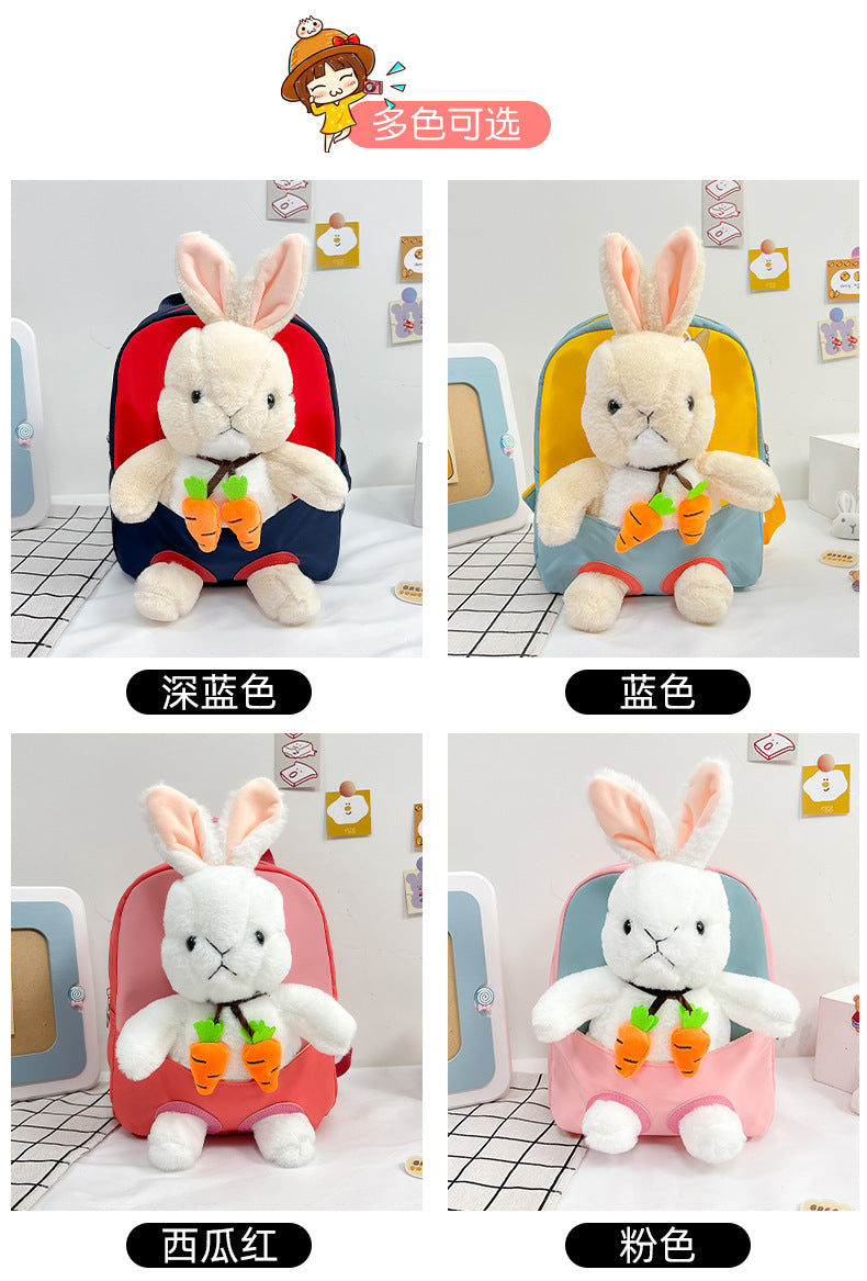 Plush 3D Rabbit Backpack for Boys Girls Kids Children SchoolBag Cute Bow Tie Cartoon School Bags Kindergarten Preschool Baby