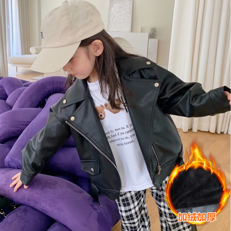 Very Fishy Children's Jacket 2026 Spring and Autumn New Style Boys and Girls Motorcycle Short Leather Jacket with Fleece Rq315