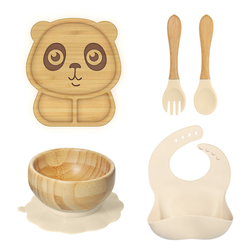 Wooden Children's Supplementary Food Plate Creative Cartoon Dinner Plate for Kindergarten Baby's Bamboo and Wooden Plate Baby Suction Disc Bowl