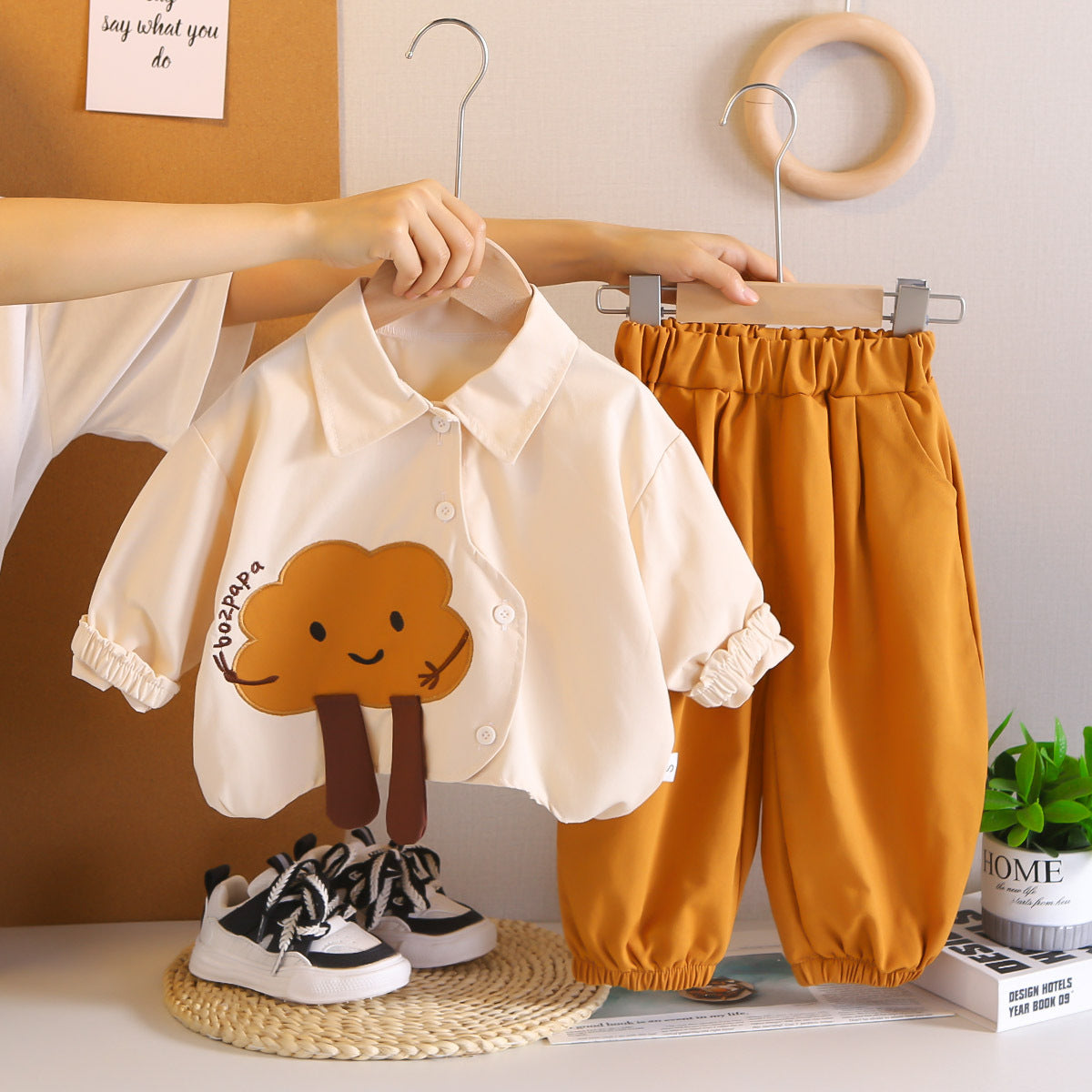 2025 Autumn Foreign Trade New Boys Cartoon Shirt Long Sleeve Suit Baby Boy Casual Pants Two-Piece Set Dropshipping