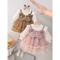 Spring Girls Dress 2025 New Mesh Long-Sleeved Spring Korean Style Fashionable Pure Color Foreign Style Baby Girl Skirt