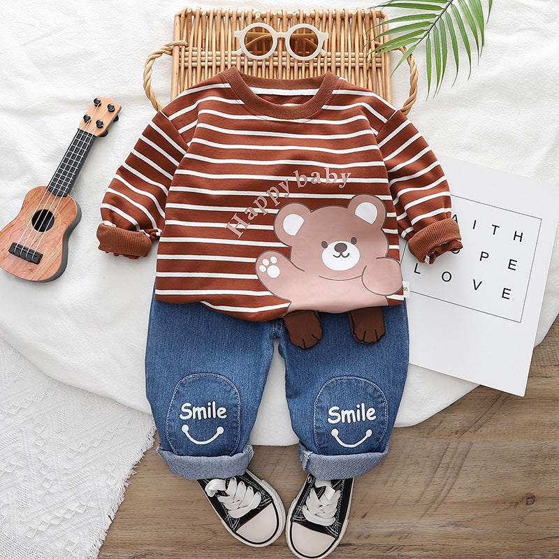 Baby's Internet Celebrant Suit Autumn Western Style Clothes 2023 Spring and Autumn New Girl's Cute Boys' Baby Two-Piece Cartoon Set