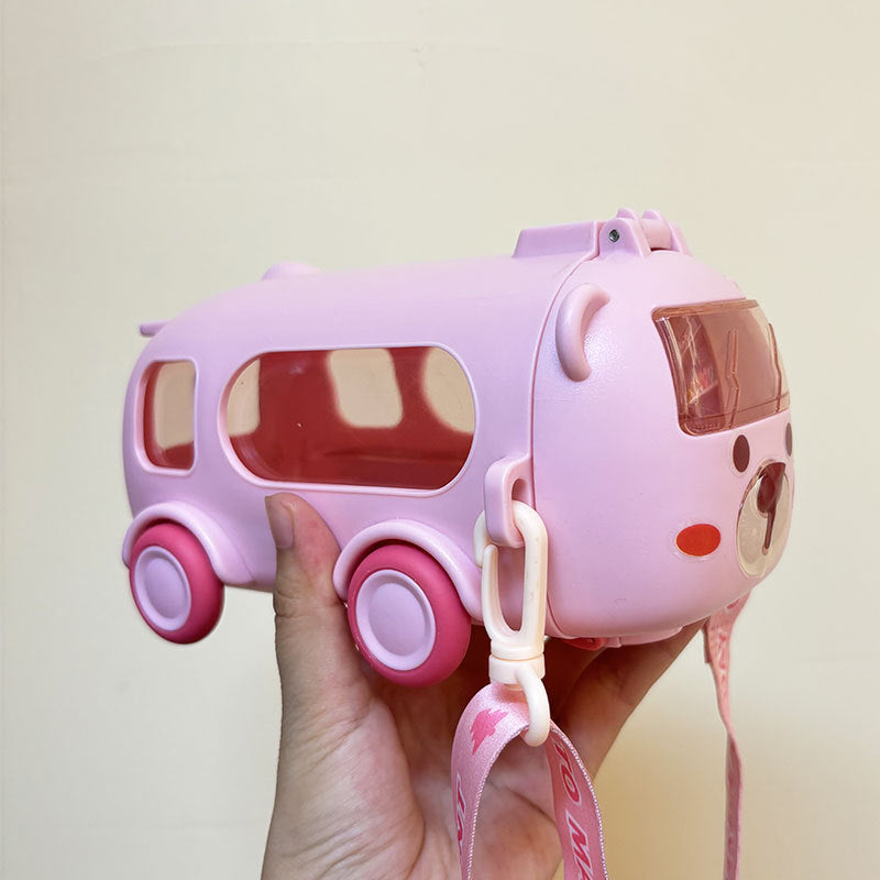 New Baby Bus Car Water Cup High Color Value Children's Suction Tube Cup Outdoor Portable Lid Large Capacity Water Cup