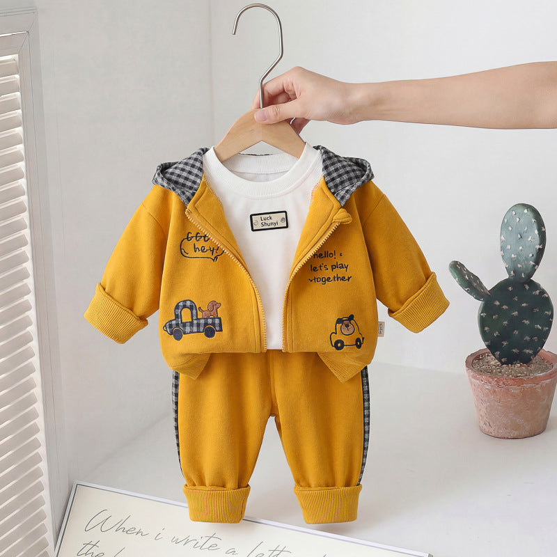 2026 New Spring Outfit for Boys, Stylish Baby Spring and Autumn Clothing Set for Children Aged 1-4, Cartoon Puppy Three-Piece Trendy Set