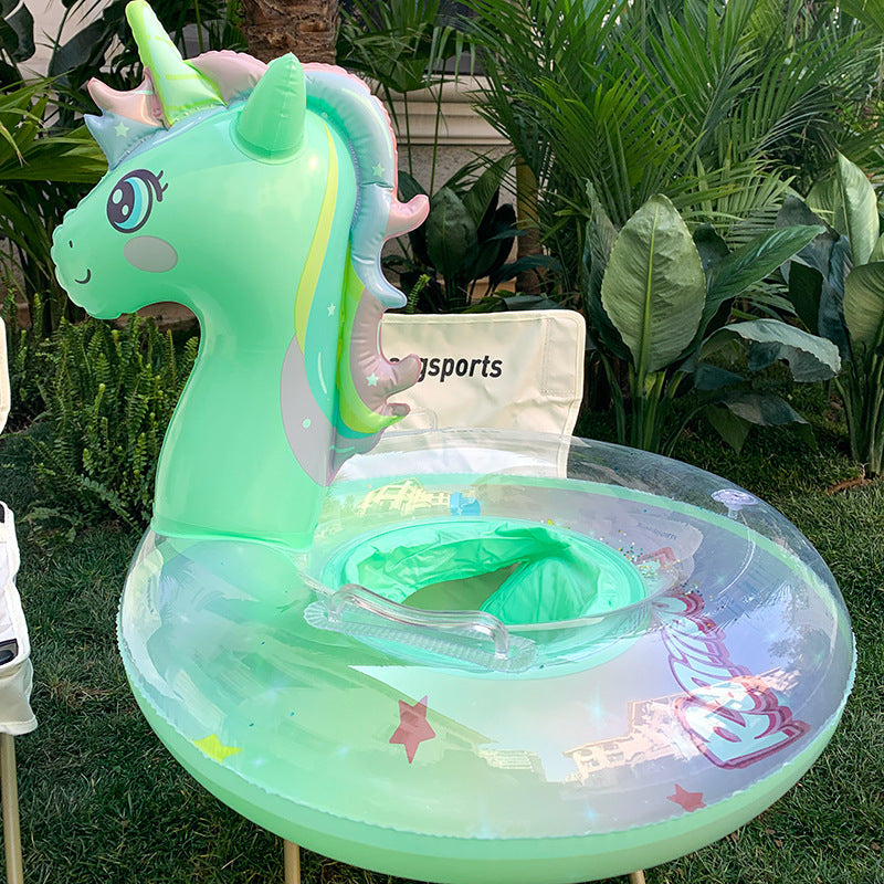 New children's pink rainbow horse sequins swimming ring inflatable water cute unicorn children's sponge bottom seat ring