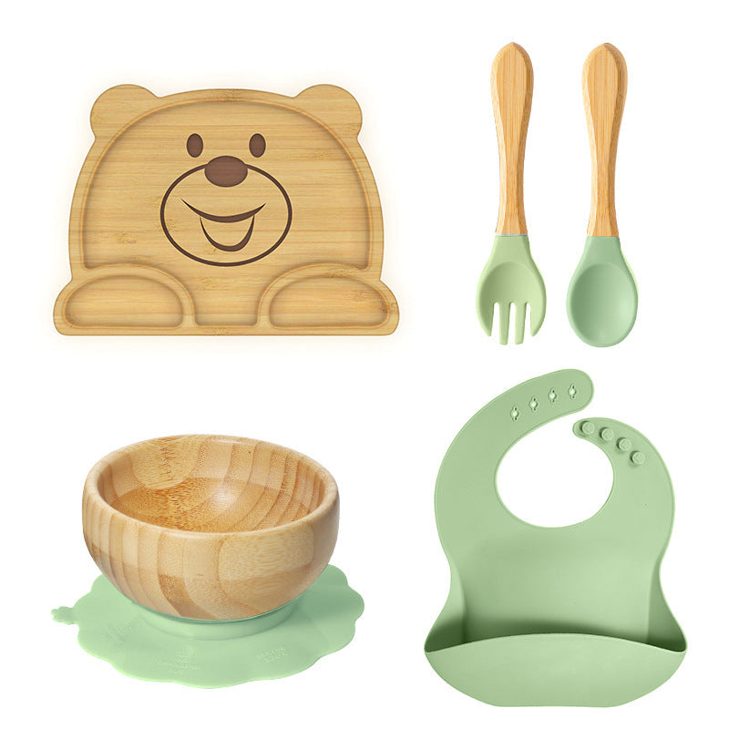 Wooden Children's Supplementary Food Plate Creative Cartoon Dinner Plate for Kindergarten Baby's Bamboo and Wooden Plate Baby Suction Disc Bowl