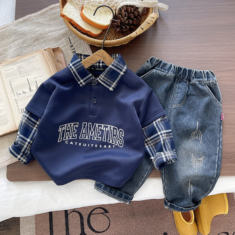 Boys' Autumn Clothing 2026 New Style 0-5 Years Old Baby Spring and Autumn Plaid Shirt Two-Piece Set Infant Children's Wear