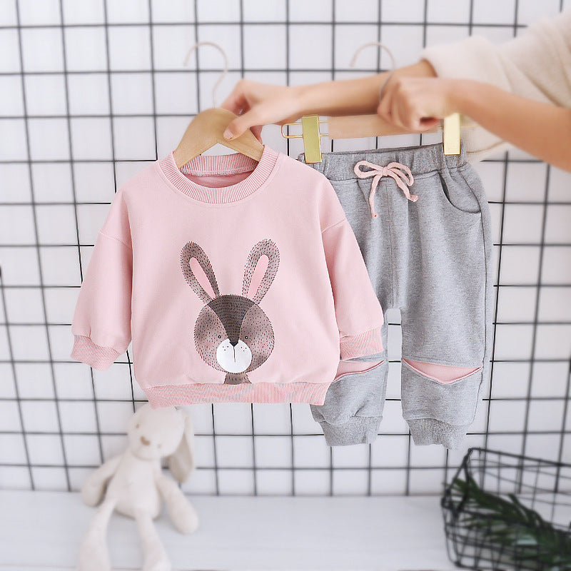 Foreign trade baby girl cartoon spring and autumn suit 1-5 years old baby foreign style small and medium-sized girls spring and autumn clothing factory direct sales