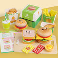 Kids wooden artificial play house burger fries sandwich kitchen set column matching food fun educational toy