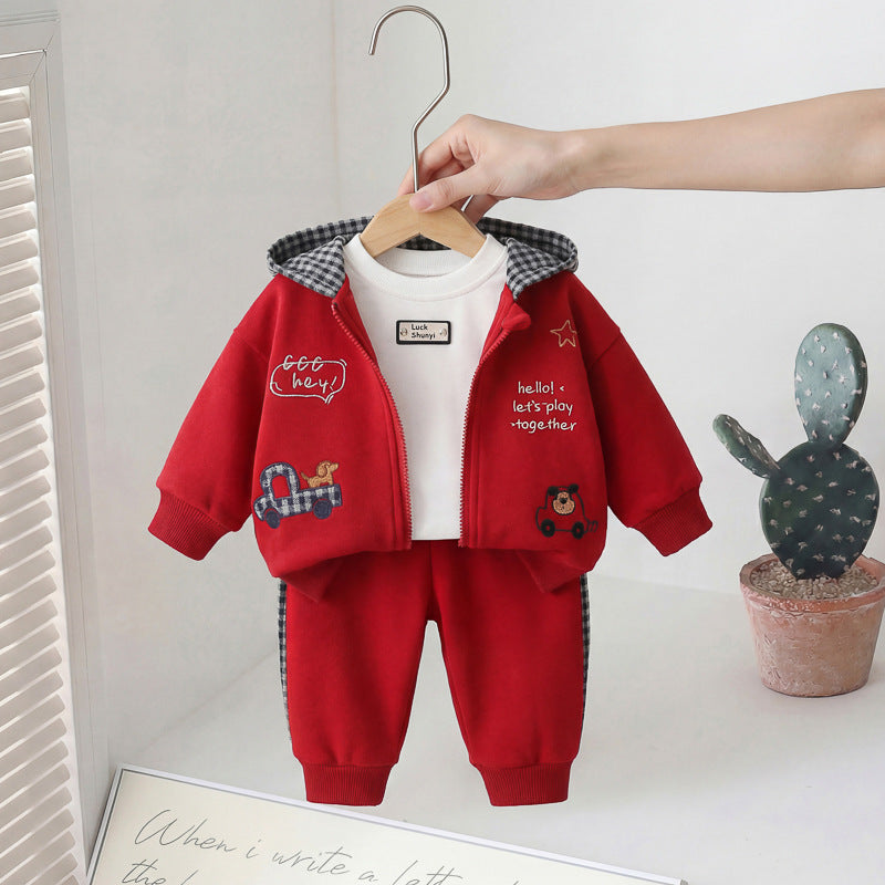 Boys' Spring Outfit Set 2026 New Stylish Baby Spring and Autumn Clothing for Children Aged 1-4, Cartoon Puppy Three-Piece Set