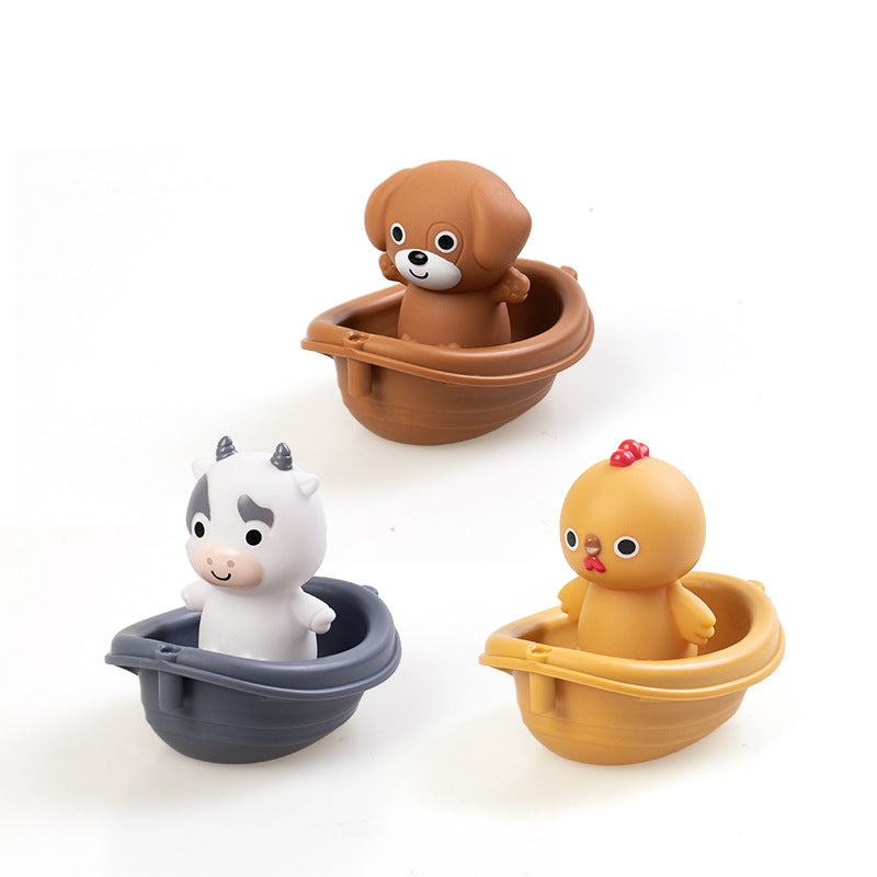 Children's Bathroom Stackable Floating Boat Toy Infant Bathing and Baby Bathing and Bathing Water Stackable Boat Animal Finger Cover Toy