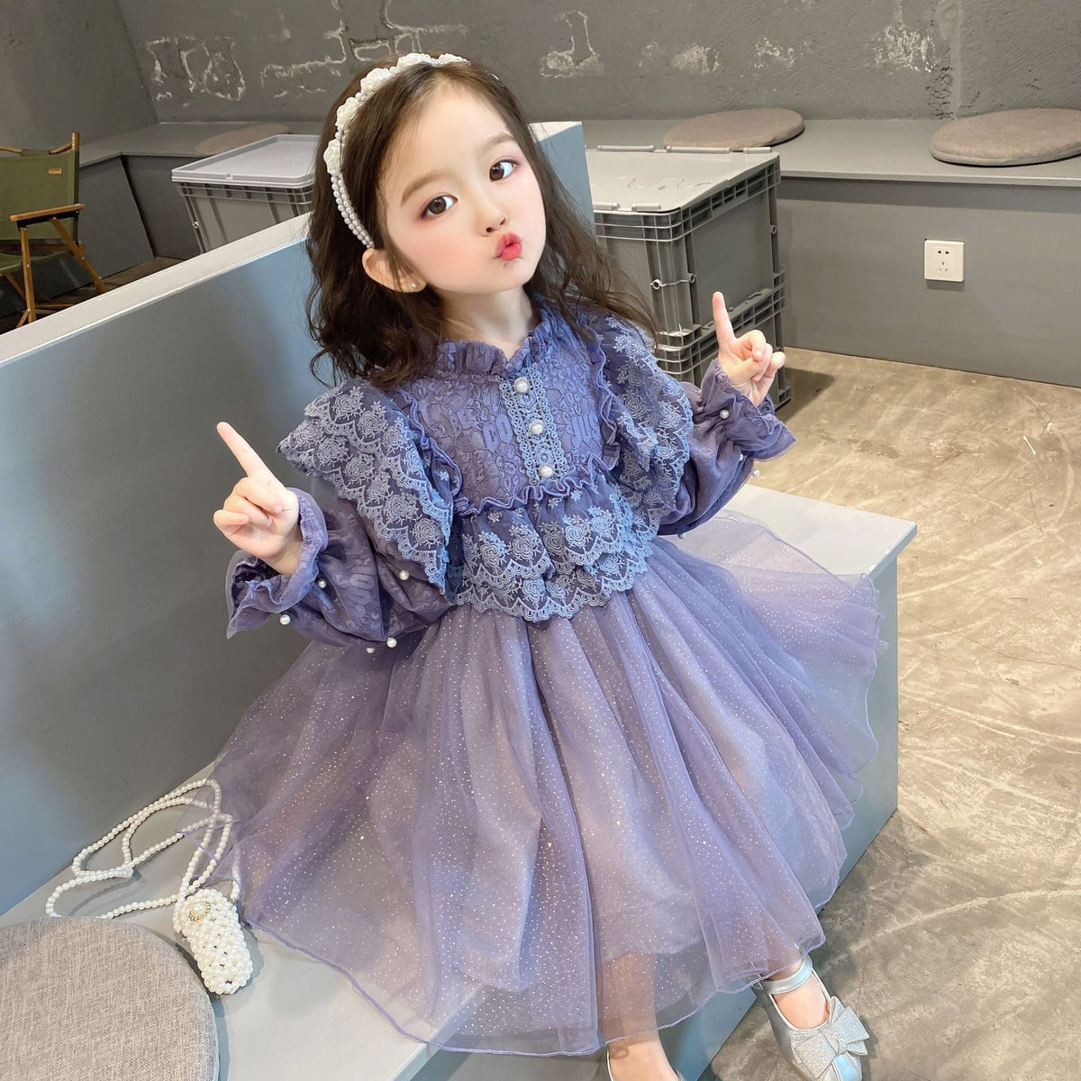 Girls' 2026 Autumn New Lace-Trimmed Princess Dress Korean Style Fashionable Gown Children's Clothing Wholesale Trendy