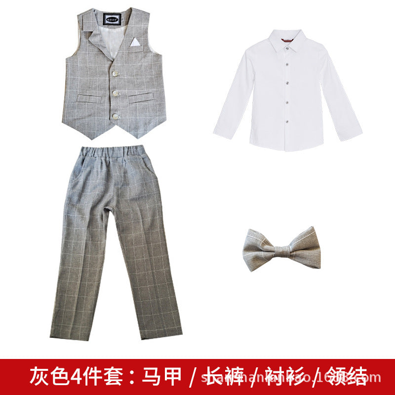 Children's dress spring new British Plaid small suit boy gentleman piano host performance costume suit generation