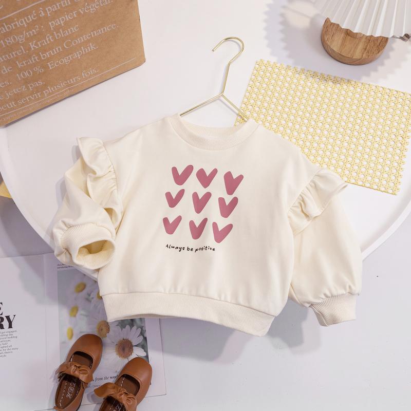 Girls' 2026 Spring New Tops, Cute Baby Girl Casual Pullovers, Kidsren's Heart-Shaped Round Neck Spring & Fall Sweatshirts