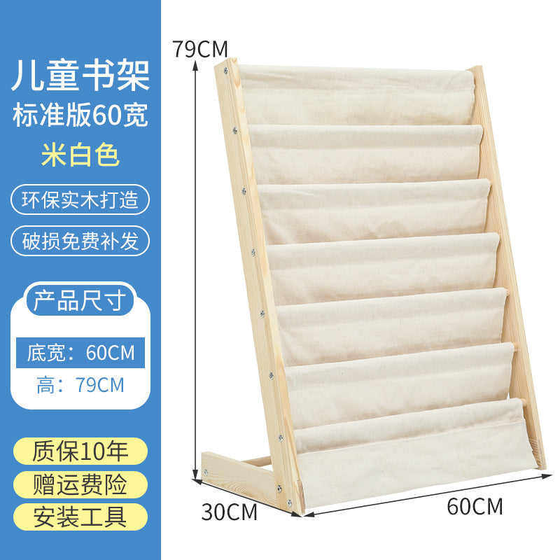in stock Solid Wood Bookshelf Floor-Standing Children's Room Picture Book Storage Rack Kindergarten Reading Area Corner Book Picture Book Rack Bookcase