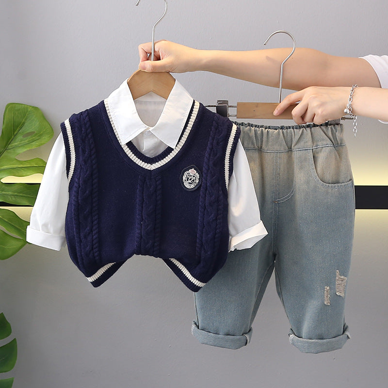 Male baby spring suit boys 2025 new 1 children handsome Korean 3-year-old children spring and autumn foreign style three-piece set
