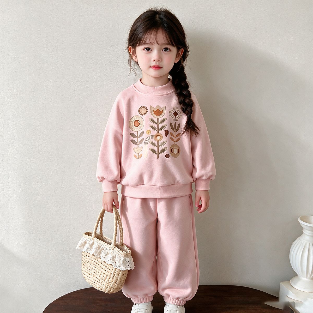 New early autumn girls' outfit, spring and autumn new loose sweatshirt and sweatpants two-piece set, children's soft casual sportswear