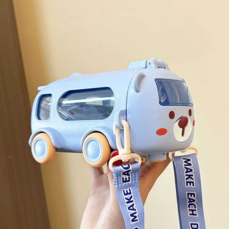 New Baby Bus Car Water Cup High Color Value Children's Suction Tube Cup Outdoor Portable Lid Large Capacity Water Cup