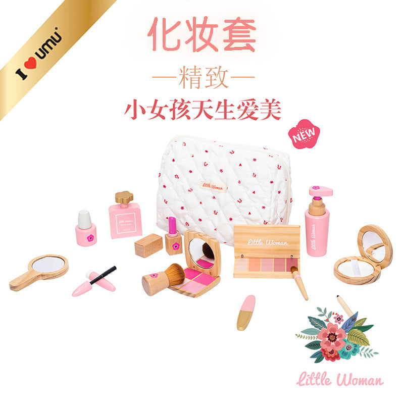 Children's Wooden Cosmetic Bag Eye Shadow Lipstick Perfume Cosmetics suit Little Girl Play Home Educational Toys