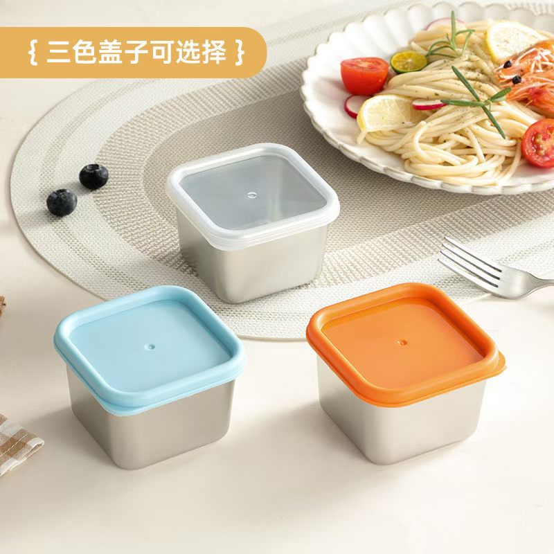 Mini (50 ml) Portable Sauce Cup Seasoning Box Cartoon Bear Plate with Lid Tomato Salad Sauce Cup 304 Stainless Steel