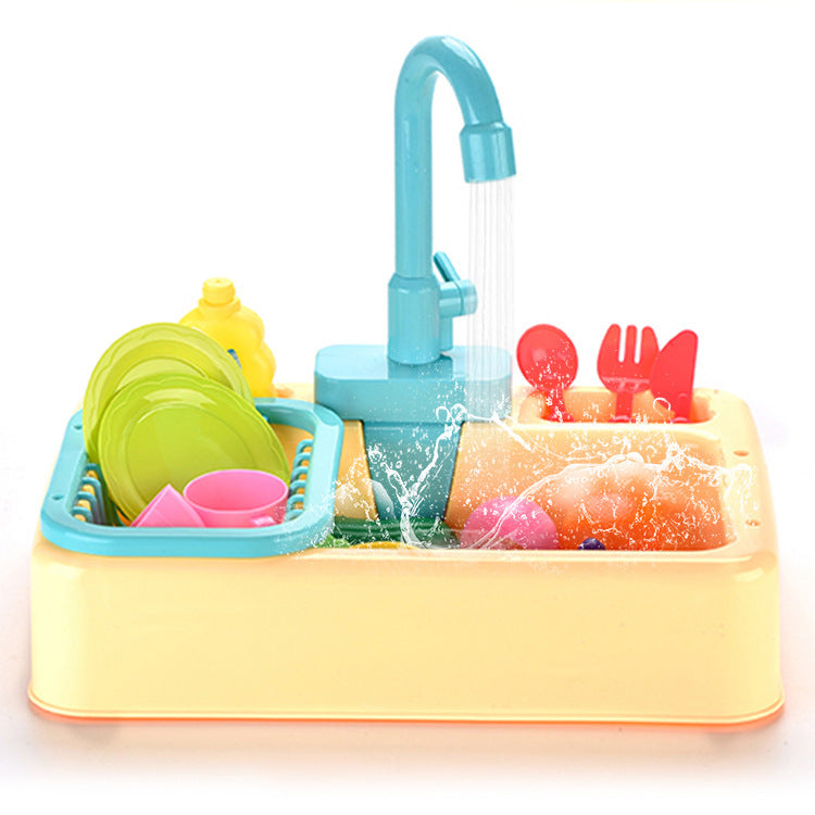 Children's Vegetable Washing Basin Simulation Kitchenware Electric Circulation Water Discharge Washing Table Puzzle Play House Kitchen Dishwasher Toy