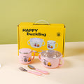 304 Stainless Steel Kids Tableware Set Cute Baby Feeding Bowl Stainless Steel Cutlery Kids Water Cup Wholesale