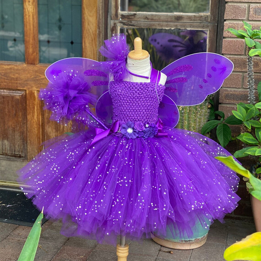 Girls butterfly fairy skirt candy color suspender skirt shiny tulle skirt elf party dress clothing