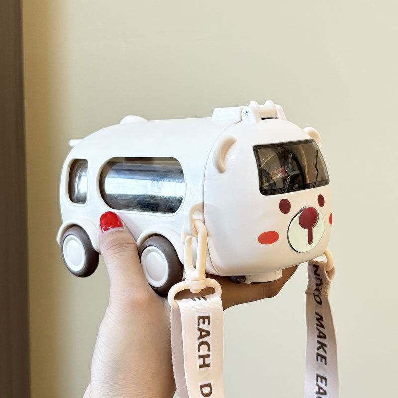New Baby Bus Car Water Cup High Color Value Children's Suction Tube Cup Outdoor Portable Lid Large Capacity Water Cup