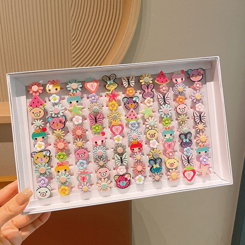 Children's Cartoon Cute Baby Open Plastic Ring Girls Versatile Fruit Adjustable Ring Little Girl Jewelry