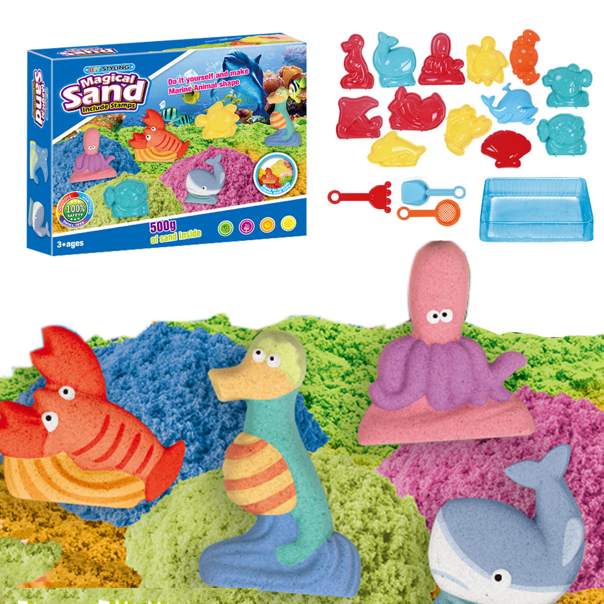 Hot-Selling Space Sand Complete Set with Power Magic Sand Tray, Fruit Ice Cream Molds, Children's Sand Play Toy Set