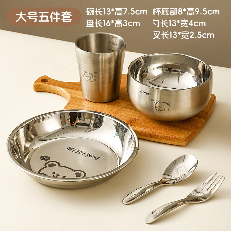 Set of 316 Stainless Steel Baby Feeding Bowls for Kids: Spoon, Fork, and Dinnerware for Learning to Eat