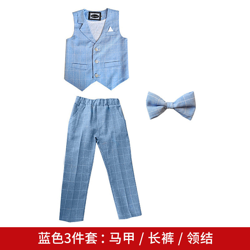 Children's dress spring new British Plaid small suit boy gentleman piano host performance costume suit generation