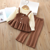 Girls' Sweater suit Fashionable Autumn New Korean-style Girl Fake Two-piece Knitted Long-sleeved Two-piece Pants