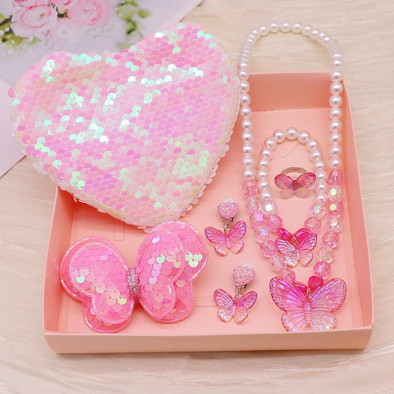 Children's Necklace, Earrings, Ring Set, Butterfly Cute Cartoon Girl Princess Jewelry Set, Necklace Necklace